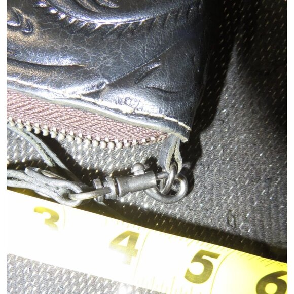 PATRICIA NASH Vintage Black Floral Tooled Leather Zip Around Long Wallet Wristle - Picture 11 of 13